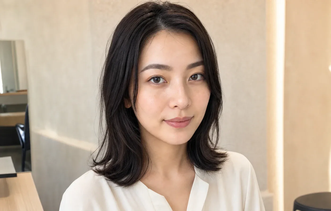 肌・メイク・服装・背景を整えたWeb掲載用の人物写真